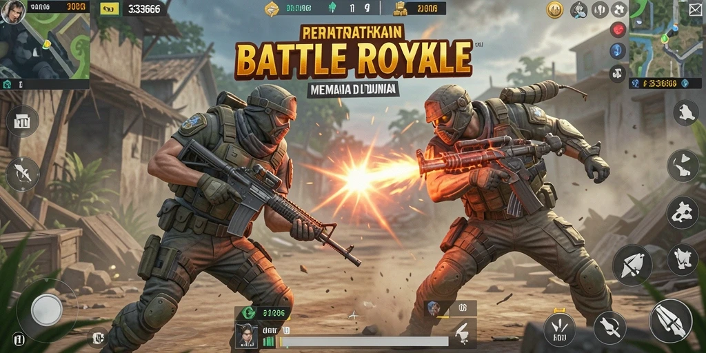 Gameplay mendebarkan dalam pertempuran Battle Royale.