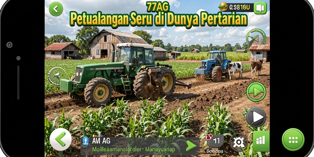 Tangkapan layar gameplay 77AG yang menunjukkan aktivitas bertani yang seru.