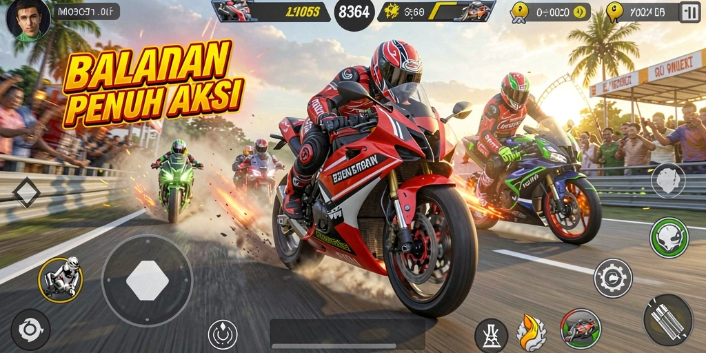 Tampilan gameplay balapan motor yang menarik di 8364.