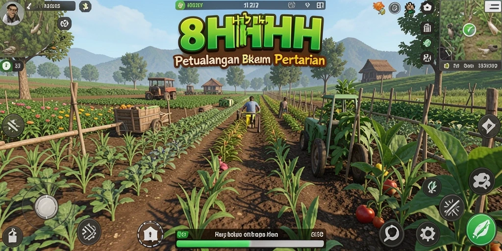 Tampilan gameplay menarik dari 8HHH dengan berbagai aktivitas bertani.