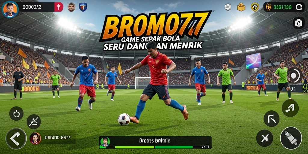 Tampilan seru gameplay BROMO77 yang menggambarkan teknik sepak bola.