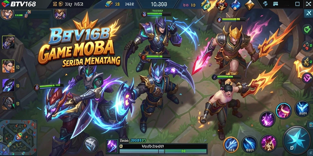 Screenshot BTV168 menampilkan aksi seru dalam pertempuran MOBA.