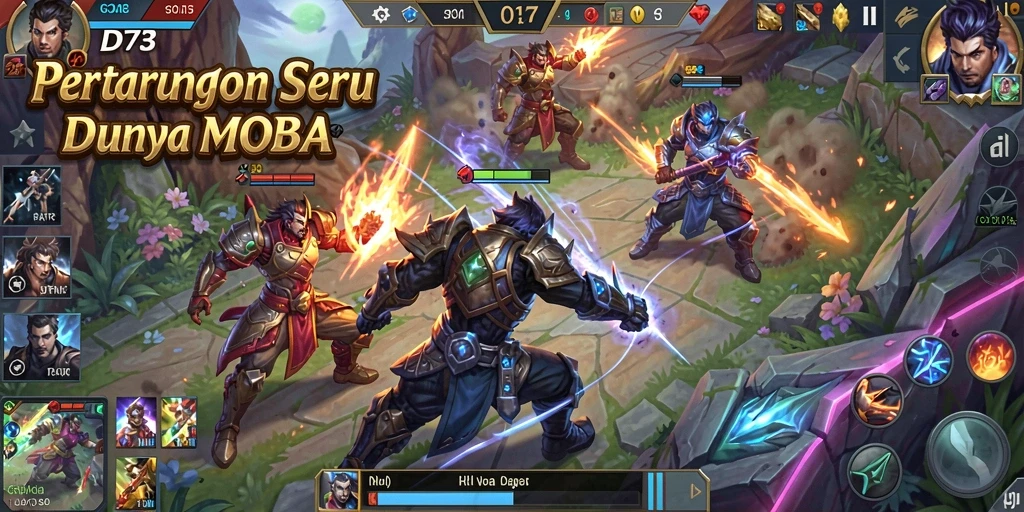 Menampilkan aksi seru dari gameplay D73 MOBA.