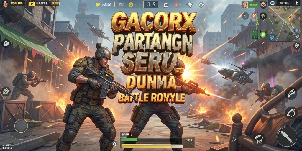 Tampilan seru aksi permainan Battle Royale GACORX dengan pemain bertarung.