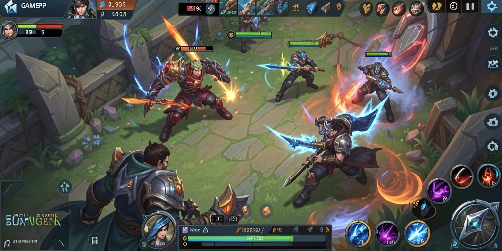 Screenshot aksi pertempuran seru di GAMERP MOBA.
