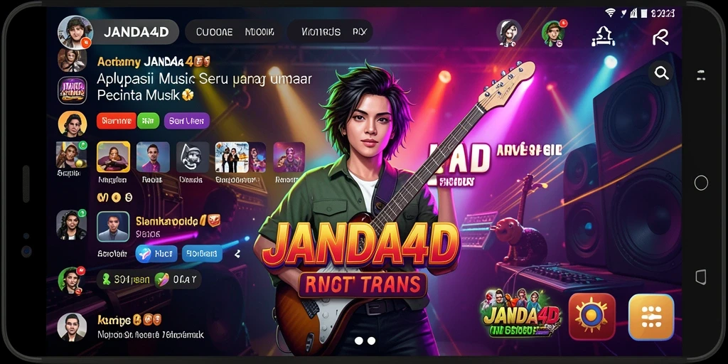 Screenshot menunjukkan tampilan utama JANDA4D dengan berbagai lagu musik.