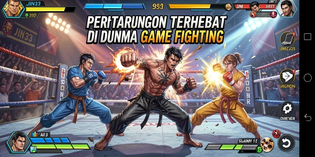 Tampilan pertarungan seru dari JIN33 dengan karakter-karenya yang menarik.