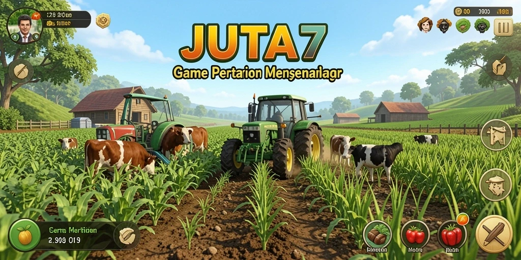 Tangkapan layar JUTA7 menampilkan aktivitas bertani yang menyenangkan.