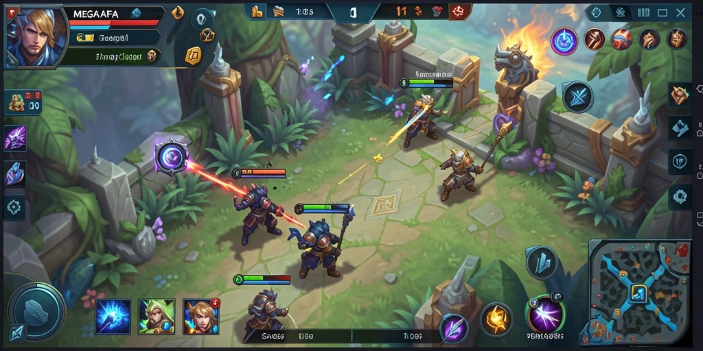 Screenshot gameplay seru MEGAFAFA di arena MOBA.