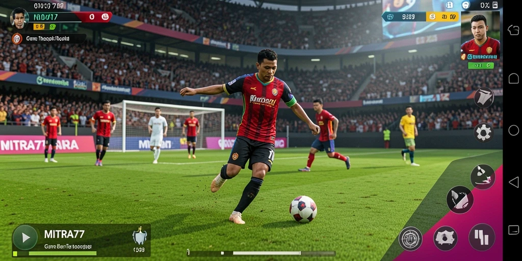 Tampilan gameplay seru di lapangan sepak bola.