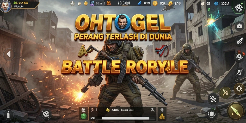 Screenshot gameplay OHTOGEL menampilkan adegan aksi Battle Royale yang mendebarkan.
