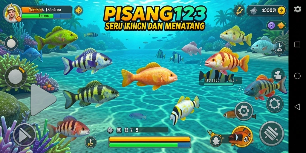 Screenshot PISANG123 menampilkan aksi seru menembak ikan di lautan.