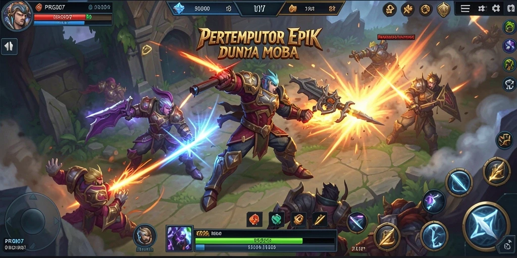 Tampilan seru dalam gameplay MOBA PRG007.