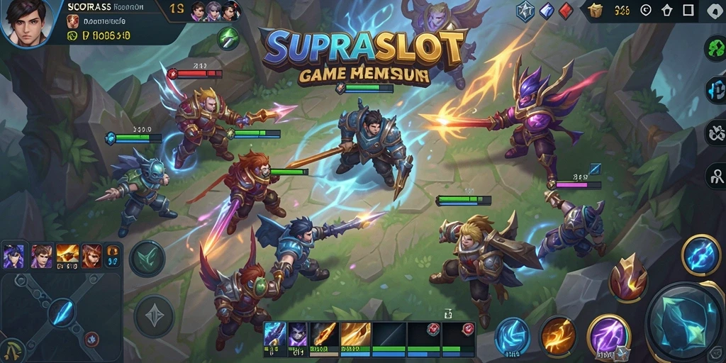 Tampilan seru gameplay <strong>SUPRASLOT</strong> dalam pertandingan MOBA.