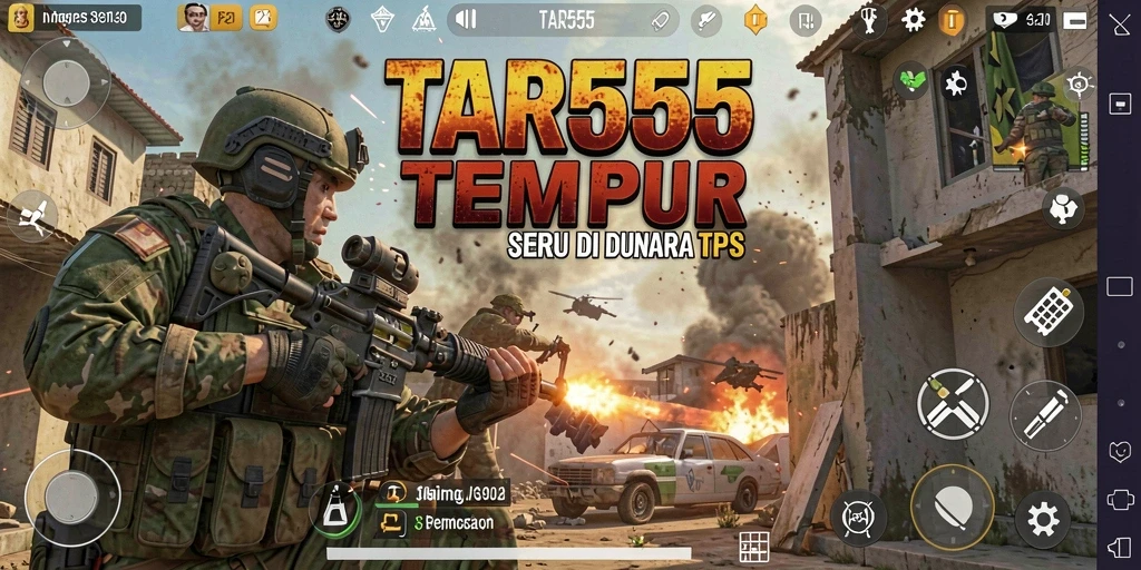 Screenshot menunjukkan aksi mendebarkan dalam TAR555 dengan gameplay TPS.