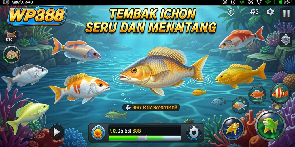 Tangkapan layar gameplay WP888 menampilkan aksi seru menembak ikan.
